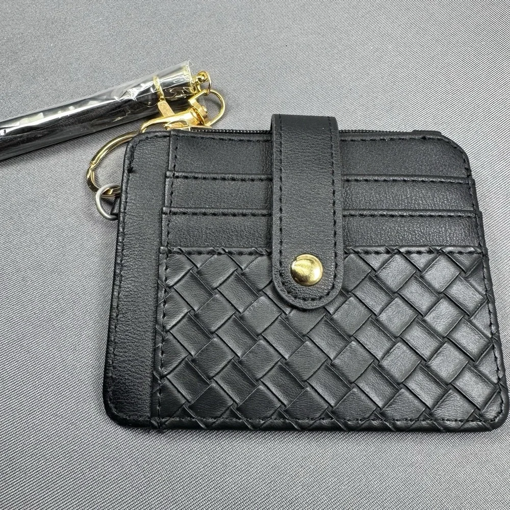New‎ Black Leather Card Holder Keychain With Tassels